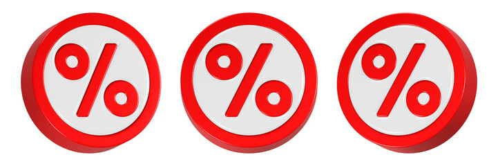 percent icon 3d render red round button