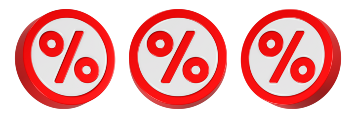 percent icon 3d render red round button