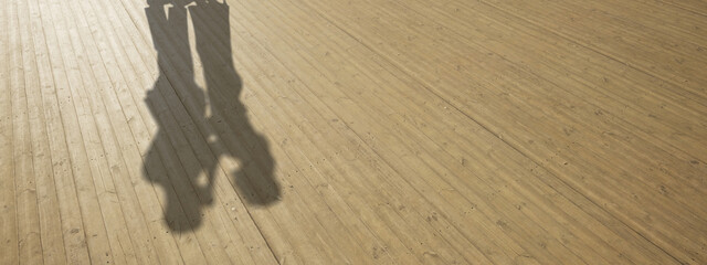 Concept or conceptual background of floor texture surface with a human shadow as silhouette. 3d illustration metaphor to romantic family relationship as happy love couple lifestyle dancing design