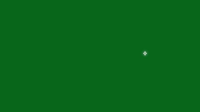 Twinkling sparkling stars animation with white cartoon doodles, blinking glowing light, fast shine motion, glitter twinkle effects, flat vector style on green screen background 4K