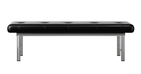 Black Tufted Leather Bench With Chrome Legs Keywords: bench, seat, furniture, black, leather isolated on a transparent background