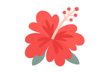 Bright red hibiscus flower with green leaves on a white background capturing the essence of tropical nature © Andrei