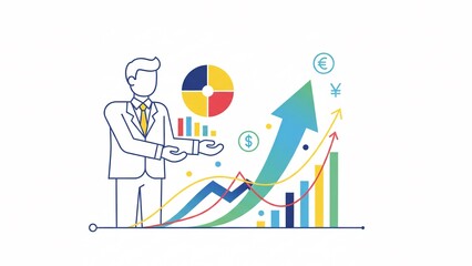 Businessman analyzing financial growth with charts and graphs