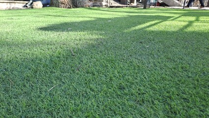 High quality synthetic lawn texture with soft blades and natural green color for landscaping and outdoor decoration