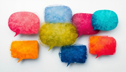 Colorful Textured Speech Bubbles and Dialogue Clouds Composition on White Background for Communication
