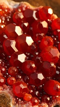 Close Up of Red Vanadinite Crystals Growing on Matrix