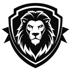 Obraz premium A striking black silhouette of a lion s head in an emblem style design