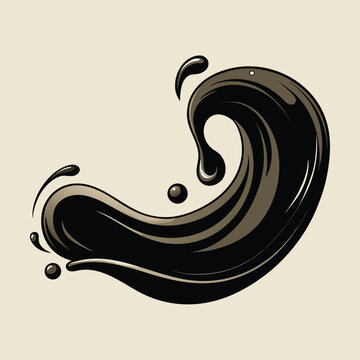 A striking image of a single dynamic black paint wave splash in motion