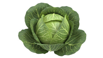 Whole organic green cabbage with outer leaves, PNG with alpha channel, high-quality vegetable asset high quality Png