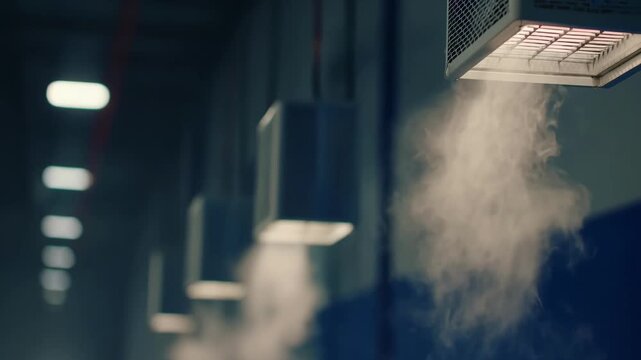 Medium shot showing industrial vents actively drawing harmful gases away from a casting area highlighting air circulation efficiency