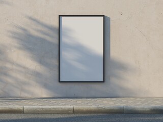 Vertical Poster Mockup in metal frame on the street wall, 3d rendering