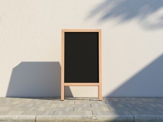 Wooden Menu Black Board Mockup on the street, easel chalkboard Stand,  3d rendering