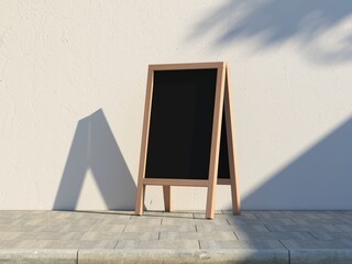Wooden Menu Black Board Mockup on the street, easel chalkboard Stand,  3d rendering