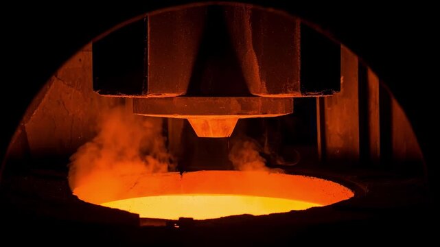 Medium shot of industrial furnace glowing as metal parts undergo annealing to soften and refine their microstructure for enhanced ductility.