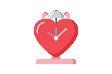 Heart shaped alarm clock icon for romantic morning wake up call and valentine time concept