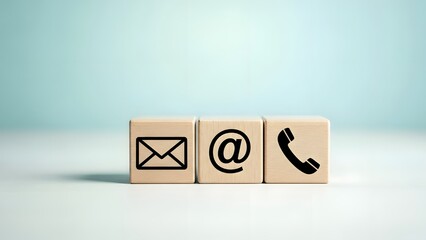 Communication icons on wooden blocks