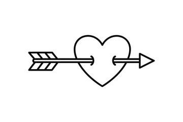 Minimalist arrow through heart outline for romantic target and falling in love illustration concept design