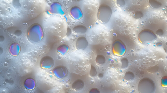White soap foam bubbles texture, clean hygiene washing background with suds