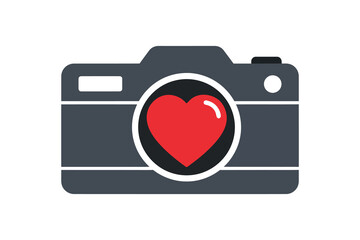 Digital camera with heart shape lens for romantic wedding photography and valentine day memory concept
