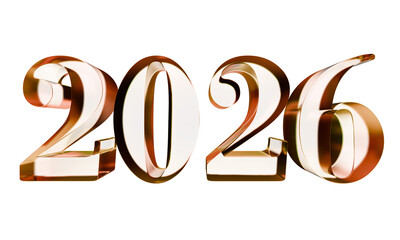 Happy lunar new year 2026 isolated 3d illustration gold red glass letter