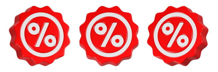 percent icon 3d render red serrated button