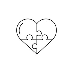 Heart puzzle pieces icon for love partnership and relationship connection concept for wedding invitation design