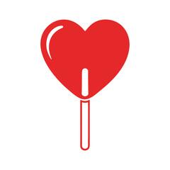Red heart shape lollipop candy vector for sweet valentine gift and holiday dessert celebration concept