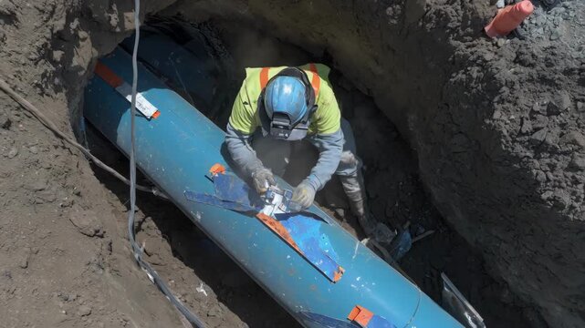 Worker inspects sectional pipe relining installation highlighting innovative trenchless repair methods that minimize disruption and extend pipe lifespan.