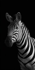 Fototapeta premium Monochrome zebra portrait against black background