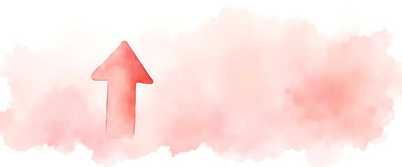 Red watercolor brush stroke cloud with a single arrow pointing upwards on a clean white background