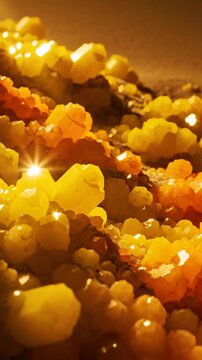 Macro View of Golden and Yellow Aragonite Crystals