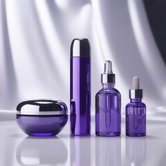Purple cosmetic containers isolated on white background