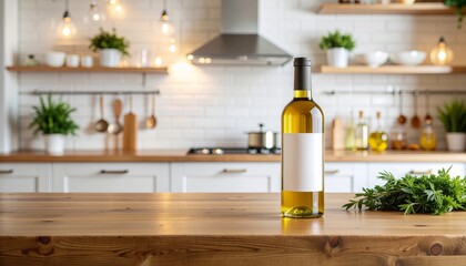 Cooking Oil Bottle with Blank Label on Kitchen Table