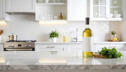 Cooking Oil Bottle with Blank Label on Kitchen Table