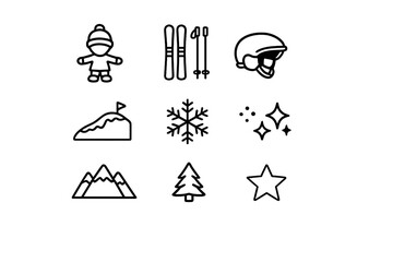 Fototapeta premium Kids Winter Sports Icons. Kids winter sports icons. Line outline icon set of Kids winter sports icons: child