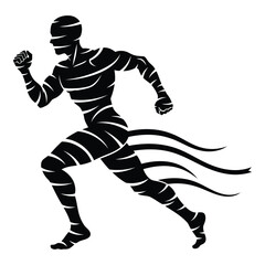Fototapeta premium Dynamic silhouette of a male runner accelerating with flowing energy lines isolated on white background, Vector
