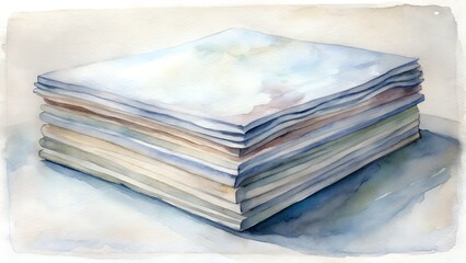 Stack Of White Paper With Subtle Pastel Hues On White Background Watercolor Illustration