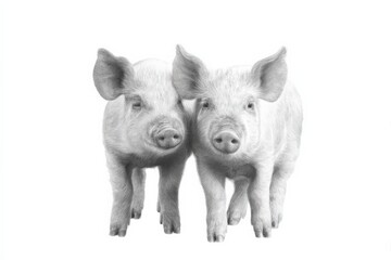 Fototapeta premium Realistic illustration of two adorable piglets on white background