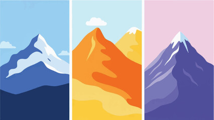 Fototapeta premium Collection of mountain landscapes. Nature mountain scenery background. Illustration of mountain landscape collection.