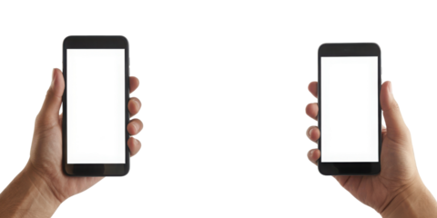Hands holding smartphones isolated on transparent background