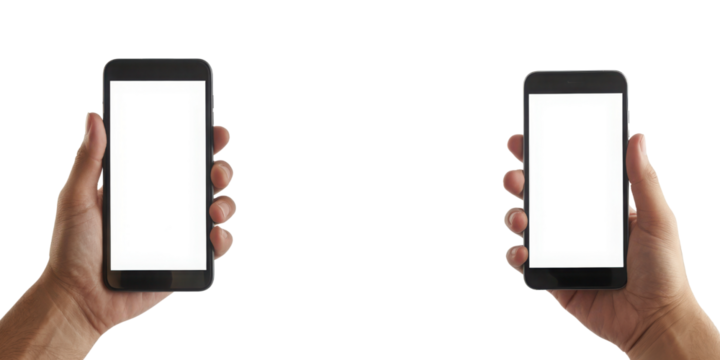 Hands holding smartphones isolated on transparent background - Powered by Adobe