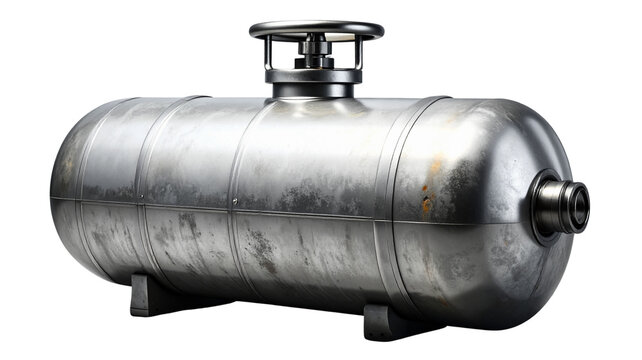 Liquefied nitrogen industrial gas container, isolated on transparent or white background