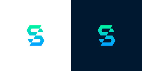 Modern and professional geometric letter S logo design in a vibrant blue and green gradient, ideal for corporate branding, technology companies, and digital businesses looking for a sleek identity