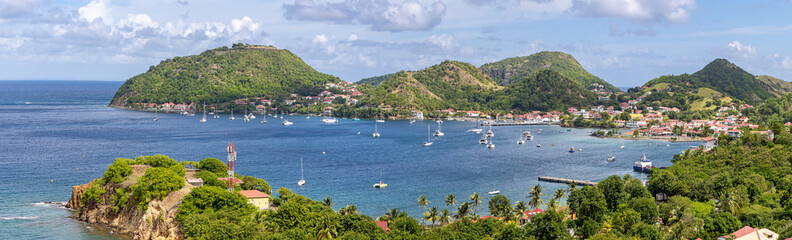 Panoramic view of small town Terre-de-Haut at Les Saintes (Caribbean island Guadeloupe) from south
