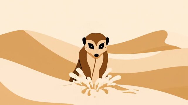 Animated Meerkat Digging and Playing in Desert Sand Dunes for Cartoon Projects