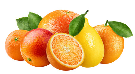 citrus mix, orange, lemon, grapefruit, tangerine, isolated, full depth of field