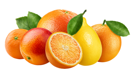 citrus mix, orange, lemon, grapefruit, tangerine, isolated, full depth of field