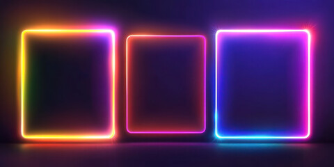 Vibrant neon frames on dark background