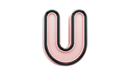 3D Pink Letter U with Black Outline on White Background
