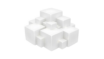 Obraz premium Abstract white geometric cube cluster sculpture isolated on a pure white background, minimalist design for modern decor or artistic representation